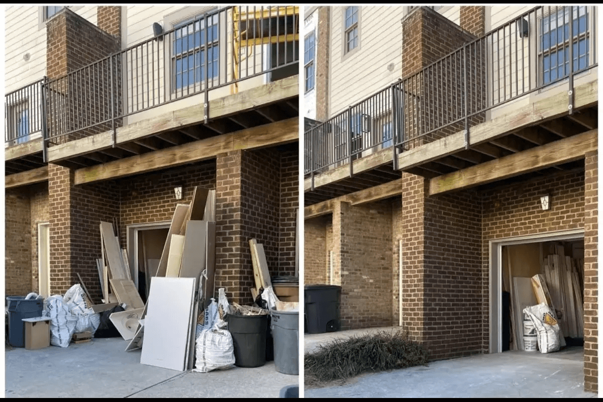 Before and after junk removal photo from a San Diego garage cleanout